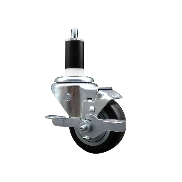 Service Caster 3'' SS Black Poly Swivel 1-3/8'' Expanding Stem Caster with Brake SCC-SSEX20S314-PPUB-BLK-TLB-138 - main